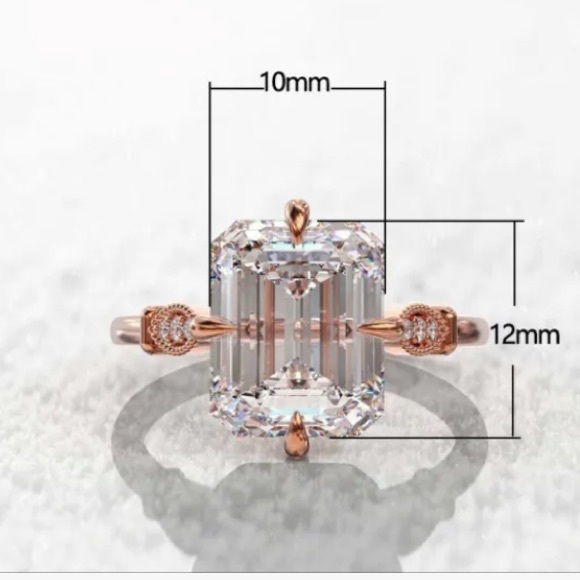 - Art Deco-Faceted Mossainte & 14k Rose Gold Vermiel Ring Size 8 1/2 - Picture 2 of 11